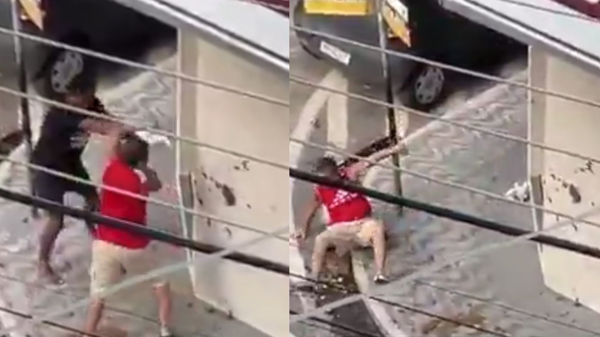 VÍDEO: homem em situação de rua joga sacola com fezes em pedestre durante discussão, em Cariacica