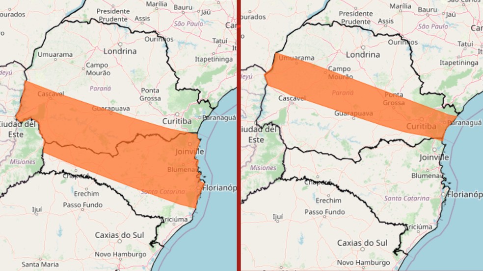 Cidades com alerta de tempestade — Foto: Reprodução/Inmet