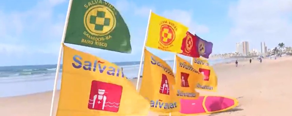 Novas bandeiras de identificação são instaladas nas praias de Salvador — Foto: Reprodução/TV Bahia