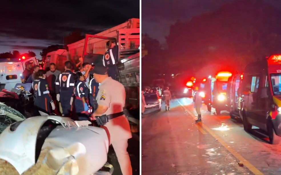 Acidente entre carro e caminhões deixa mortos em rodovia de Goiás — Foto: Reprodução/Instagram de Samu Guapó