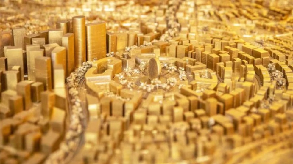 Imagem da maquete da 'Bitcoin City' divulgada por Bukele na rede social X — Foto: Nayib Bukele via Twitter