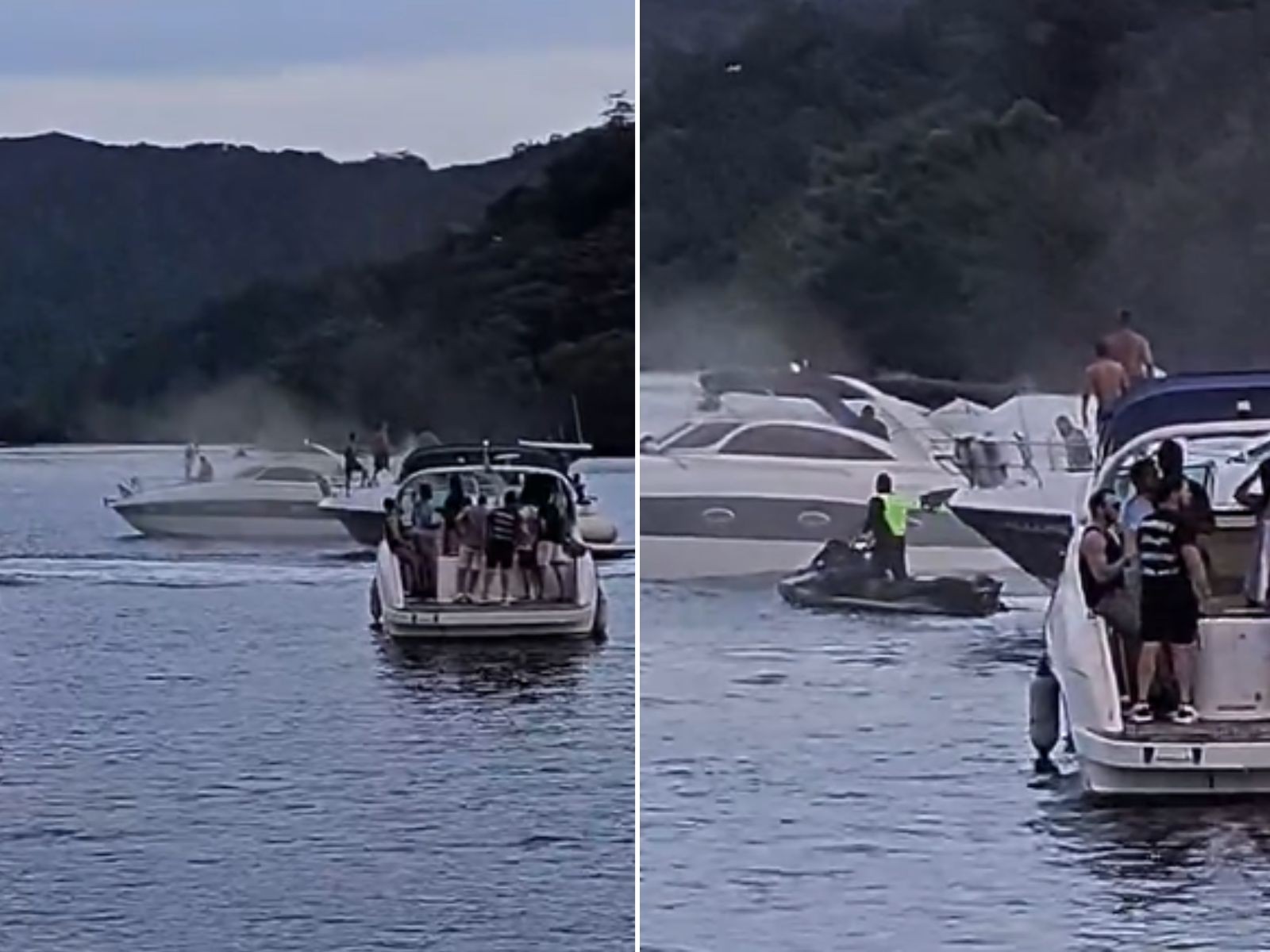 Lancha pega fogo e tripulantes são resgatados no litoral de SP; VÍDEO
