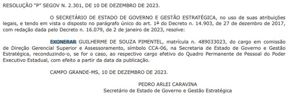 Decisão foi publicada no Diário Oficial do Estado — Foto: Reprodução