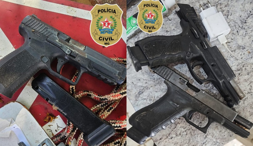 Armas apreendidas durante confronto  Foto: Divulgao/Polcia Civil de Minas Gerais