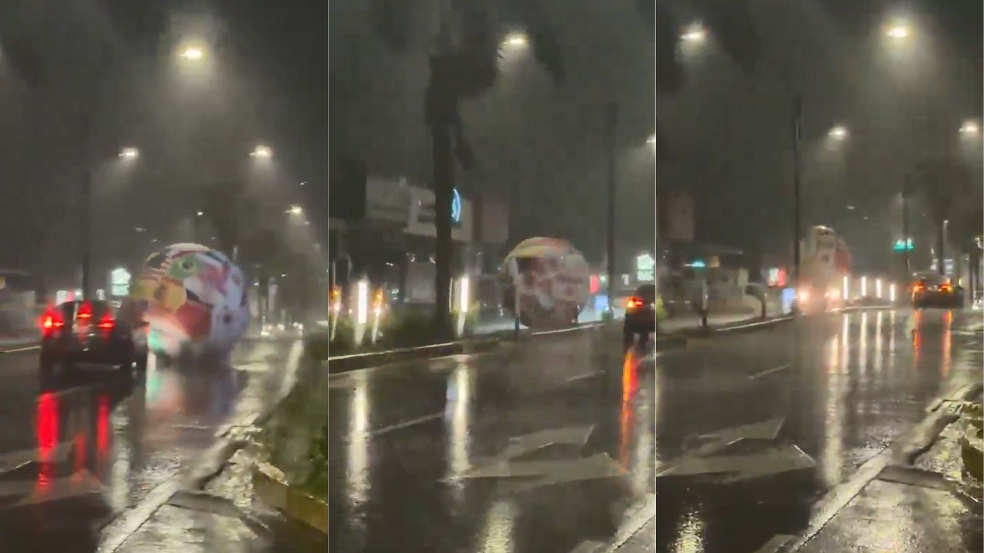 'Clima' de Copa: bola de futebol gigante rola nas ruas de El Salvador durante tempestade; VÍDEO