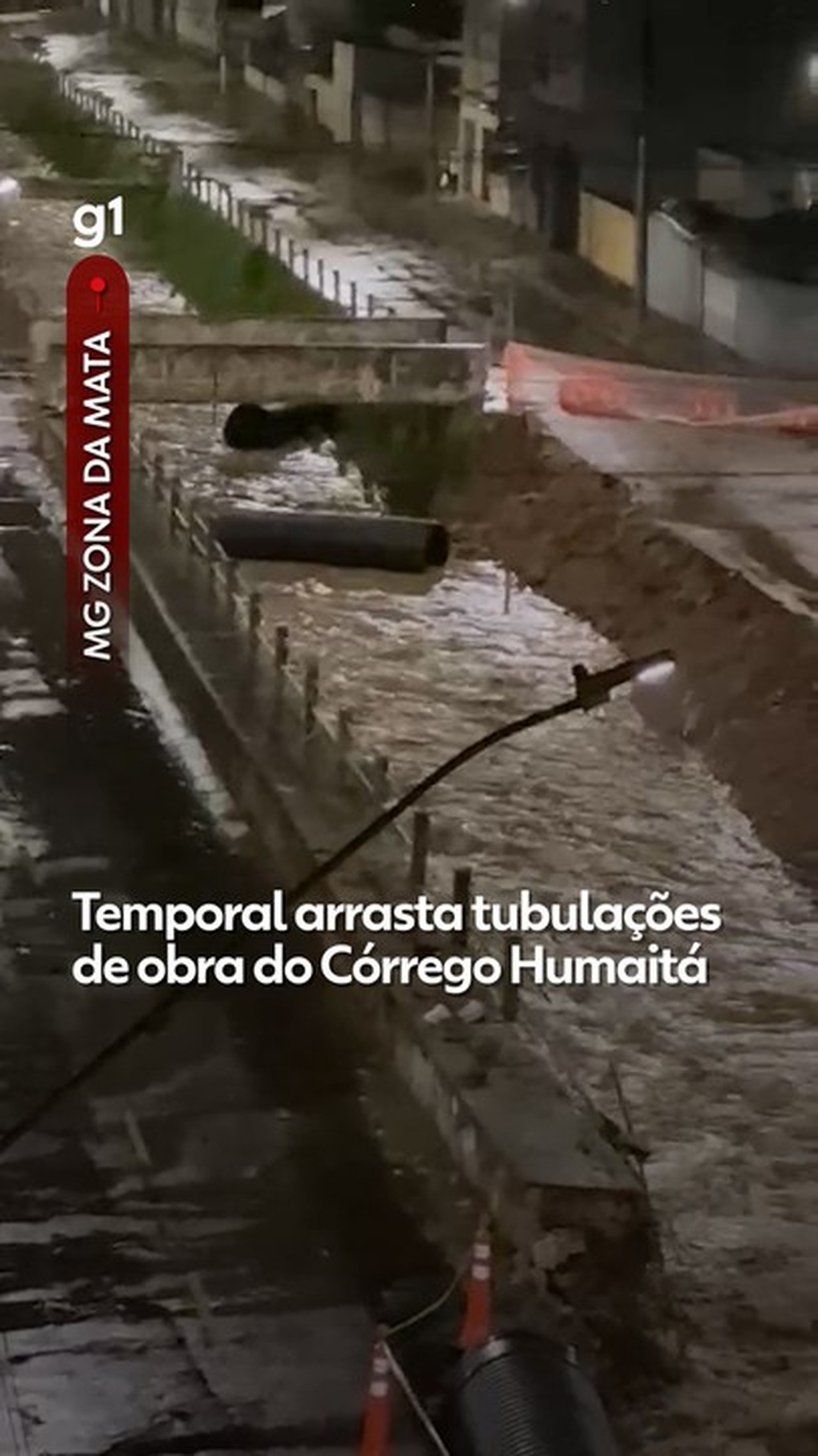 Vídeo: Temporal arrasta tubulações de obra do Córrego Humaitá em Juiz de Fora