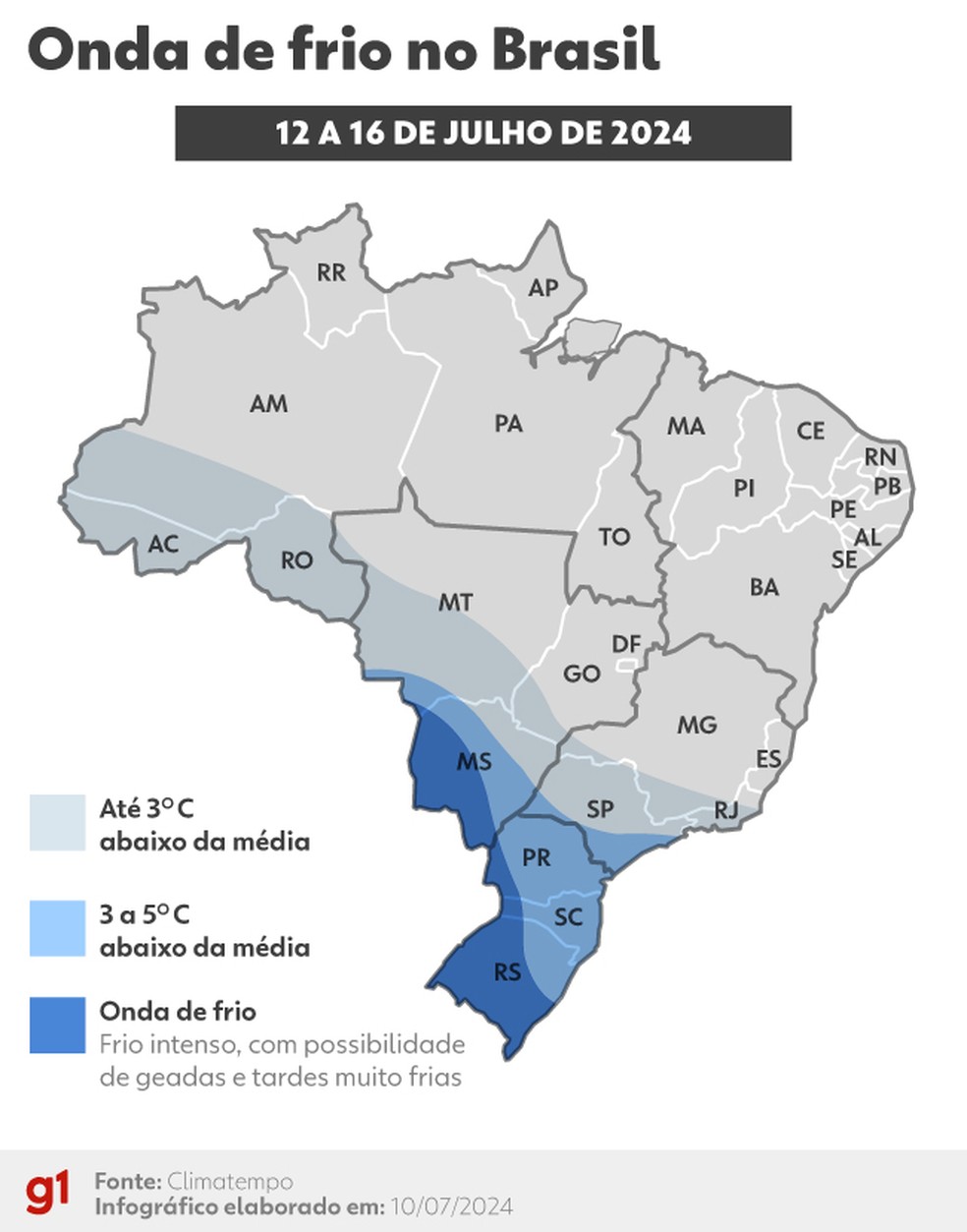 Nova onda de frio no Brasil começa nesta quinta-feira (11). — Foto: Arte/g1