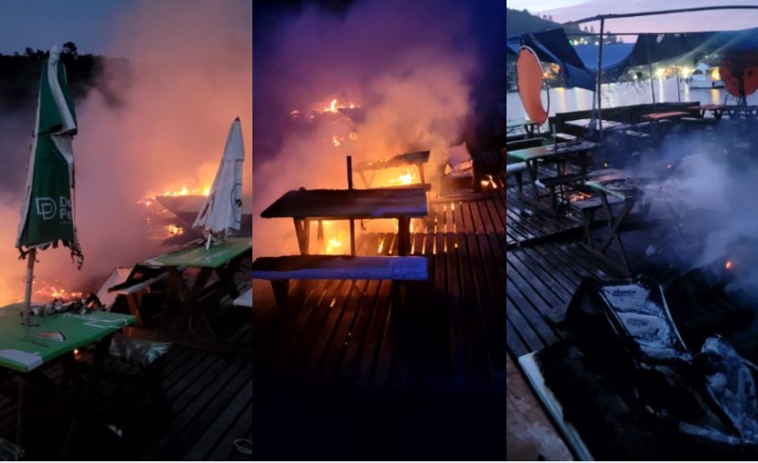Bar flutuante a 400 metros da costa de praia badalada de SC é destruído após incêndio 