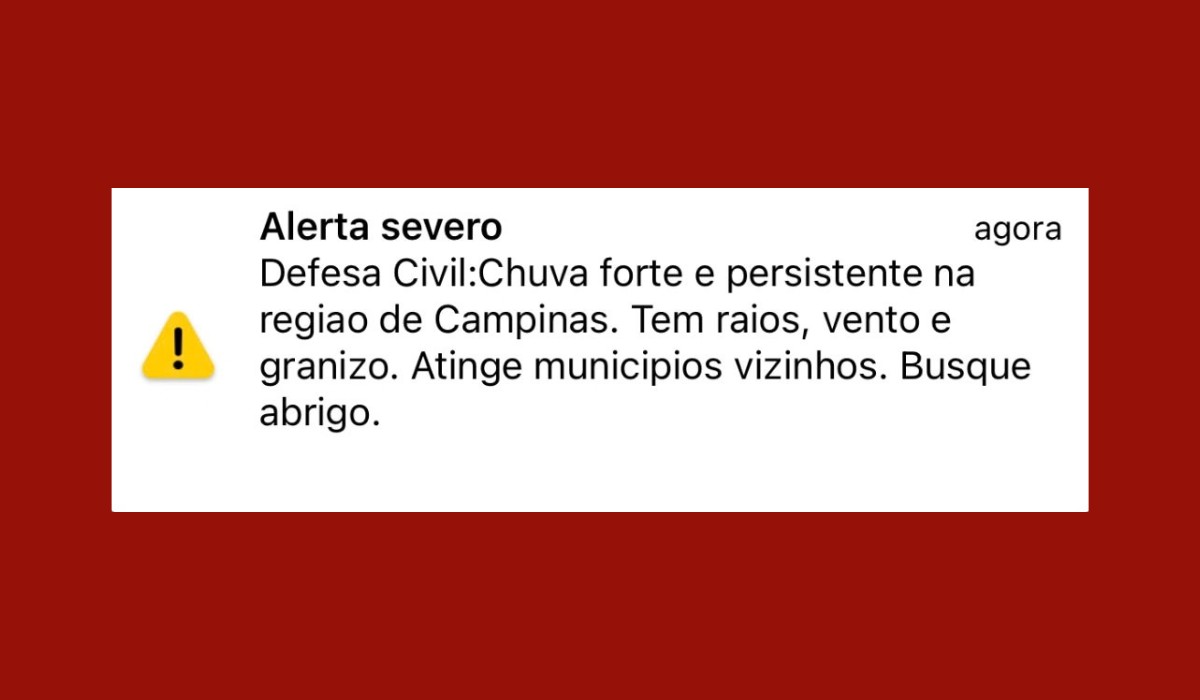 Defesa Civil emite alerta severo de chuva com raios, vento e granizo na região de Campinas
