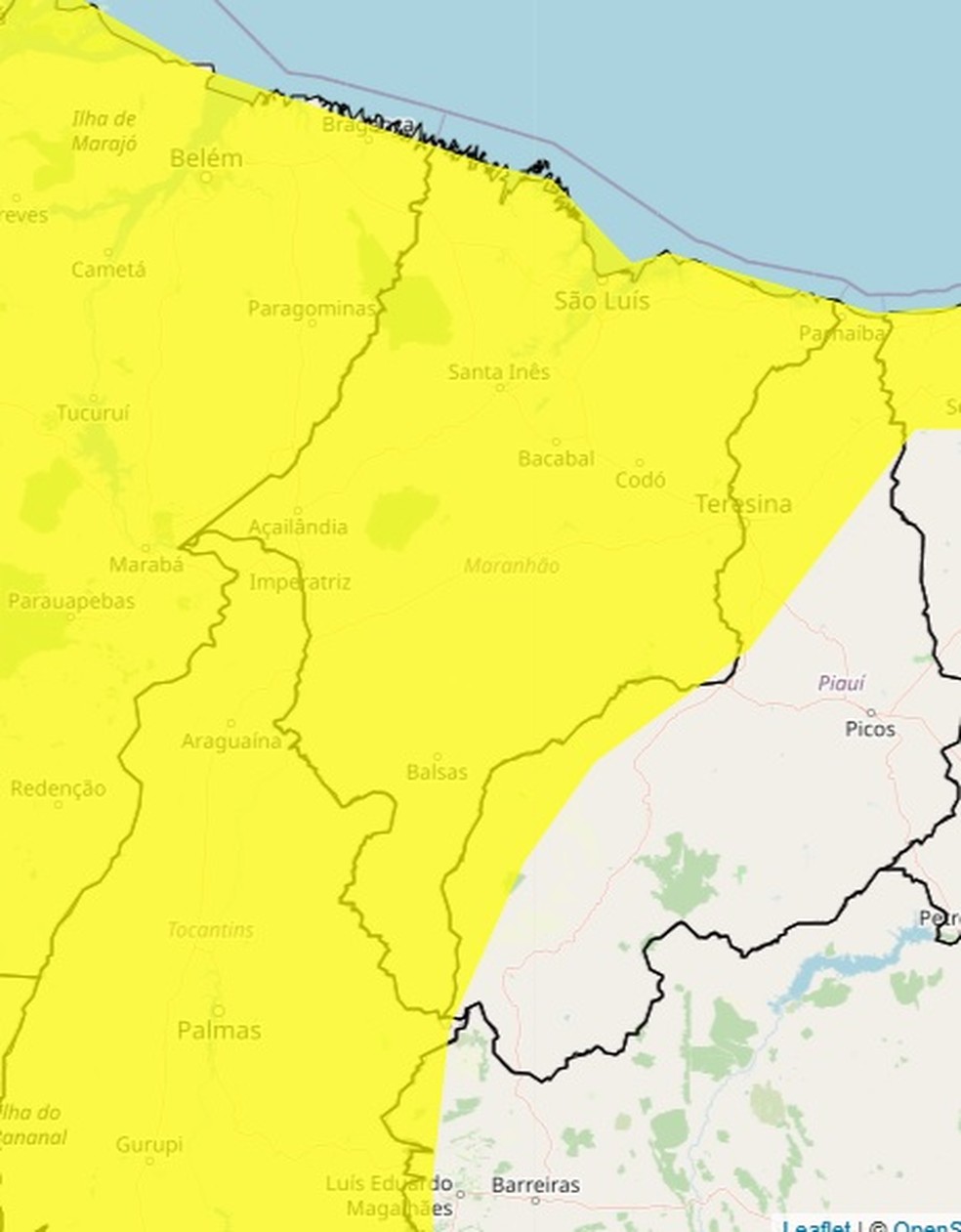 Maranhão tem alerta de chuvas intensas para este sábado (18) — Foto: Reprodução/Inmet