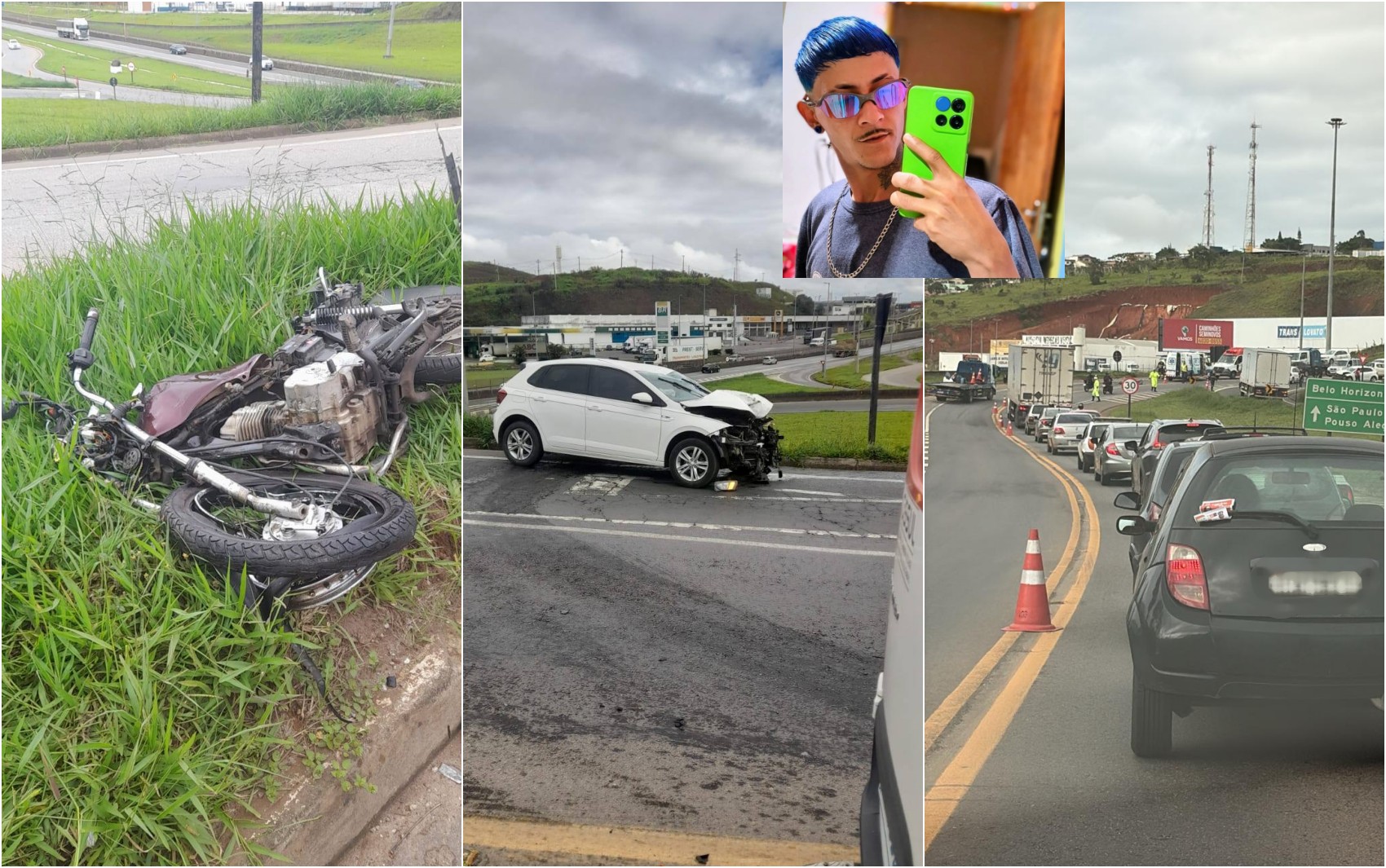 Batida entre carro e moto deixa um morto na BR-459, em Pouso Alegre, MG