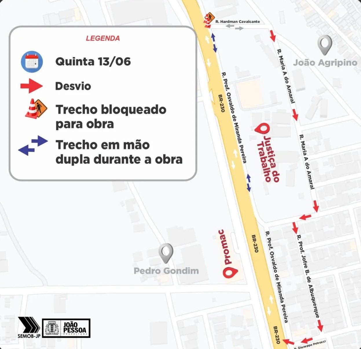 Alça de acesso à BR-230 em João Pessoa é bloqueada nesta quinta-feira (13)