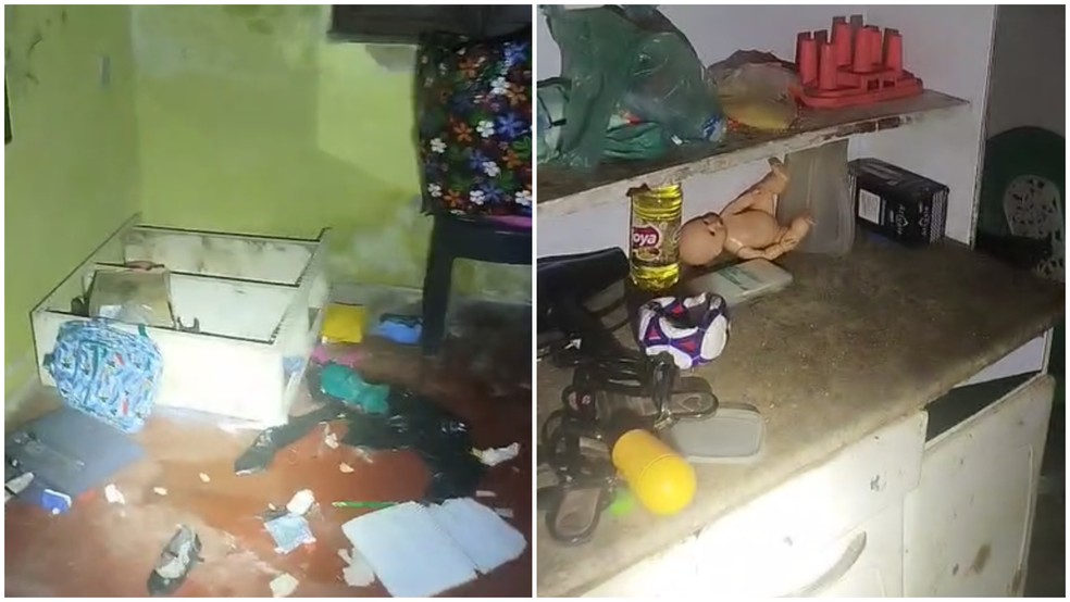Crianças foram encontradas em meio a sujeira, lixo, restos de alimentos e até animais mortos — Foto: Reprodução