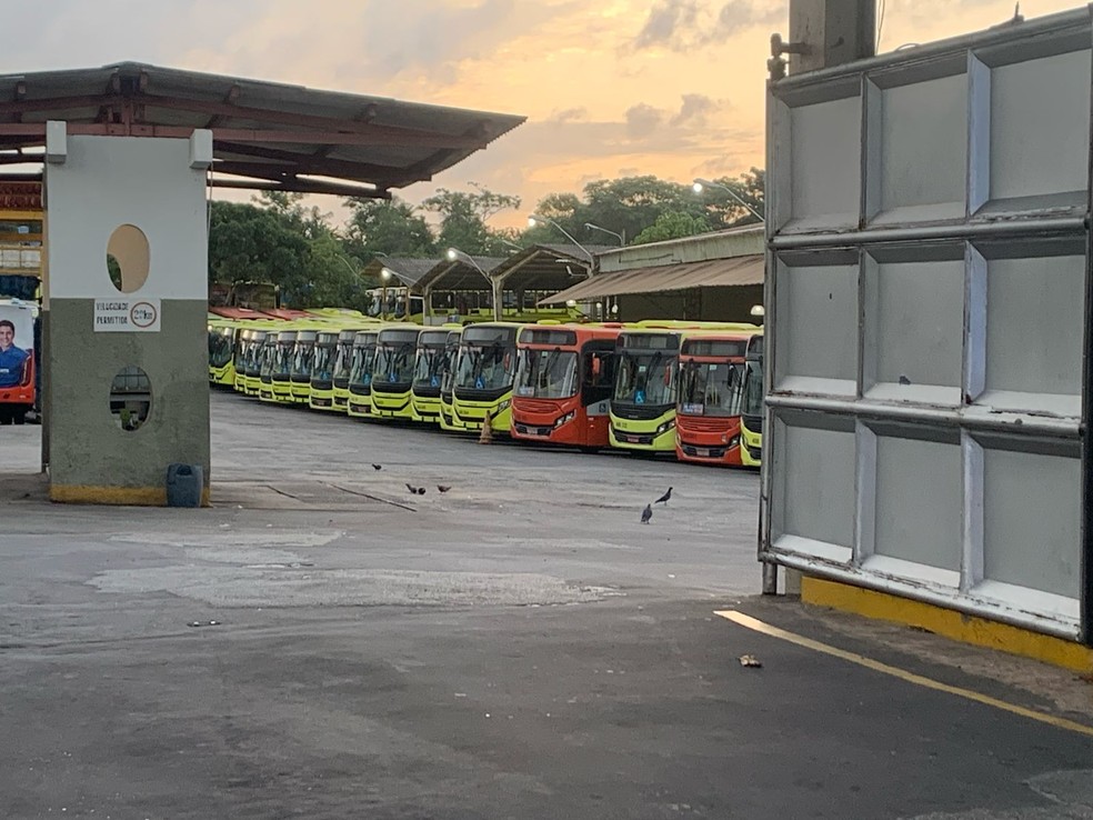 Ônibus que pertencem ao transporte coletivo não saíram das garagens na manhã desta terça-feira (6) na Grande São Luís — Foto: Nice Ribeiro/TV Mirante