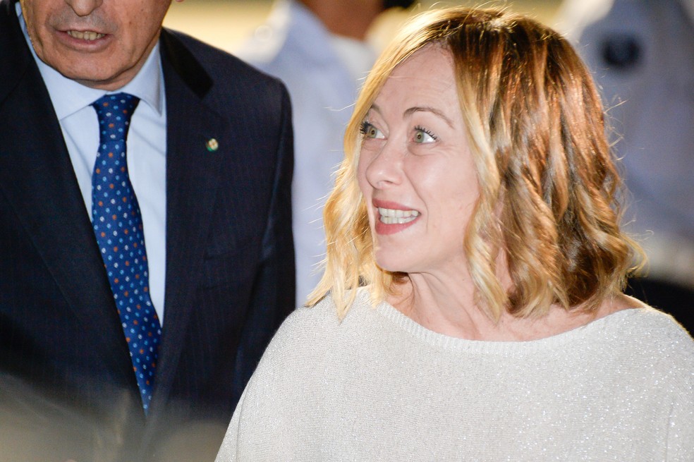 Georgia Meloni, primeira-ministra da Itália, foi a primeira a chegar ao Rio para o G20 — Foto: Alex Ferro/G20