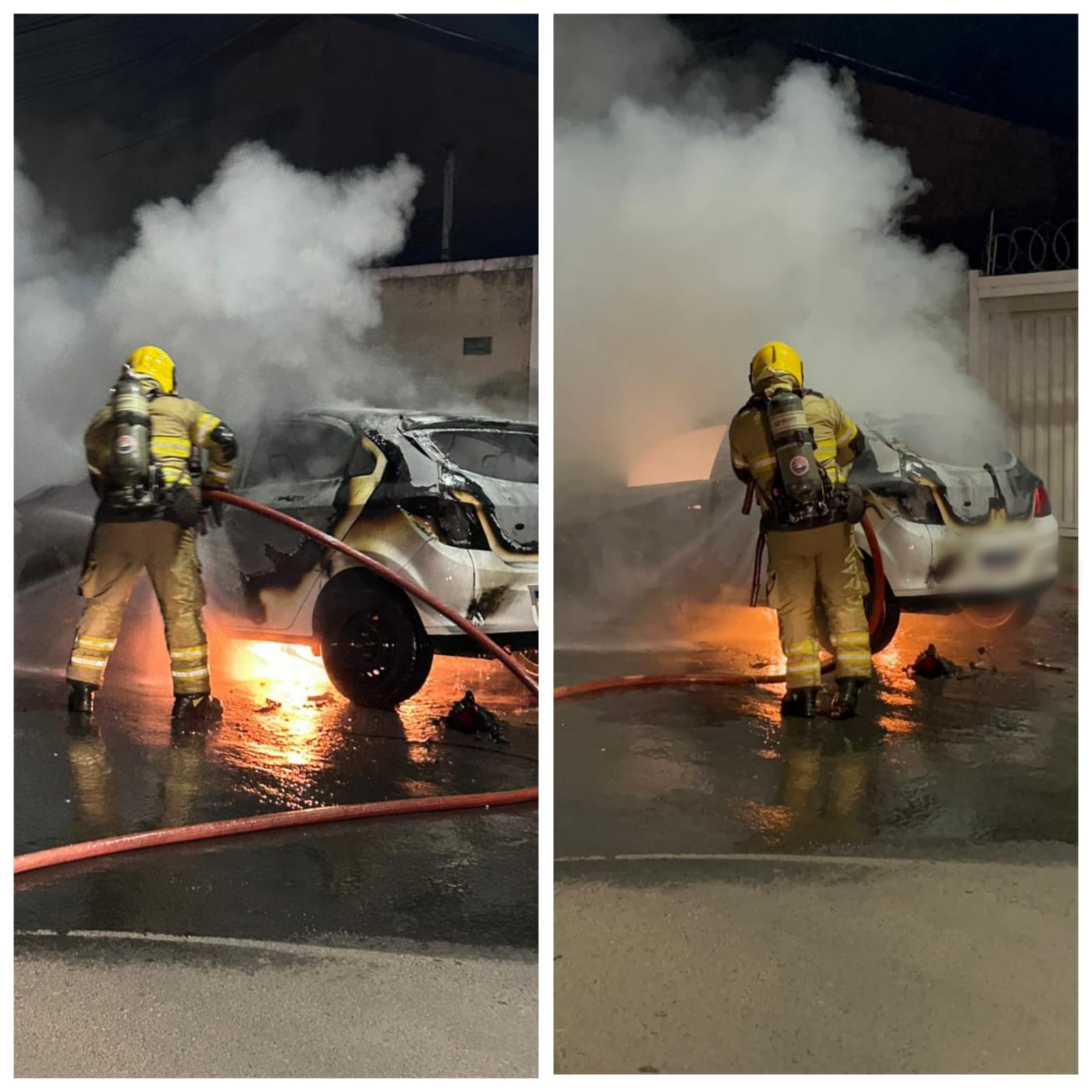 Carro pega fogo após bater em caminhão e motorista sai ilesa em Montes Claros