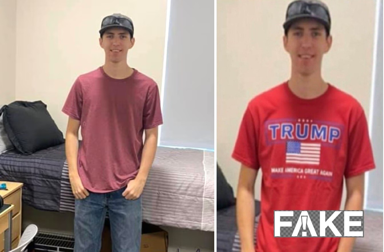 É #FAKE foto que mostra Tyler Robinson, acusado pela morte de Charlie Kirk, usando camiseta com nome de Trump e inscrição 'Maga'