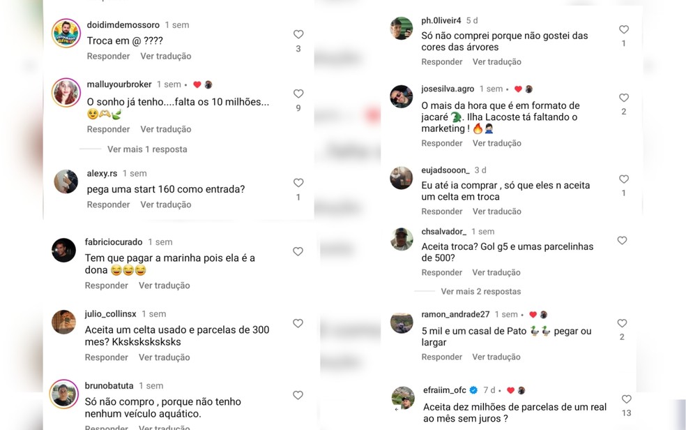 Post sobre a venda já conta com mais de 840 mil visualizações e 780 comentários — Foto: Reprodução Instagram @welerson.antunes