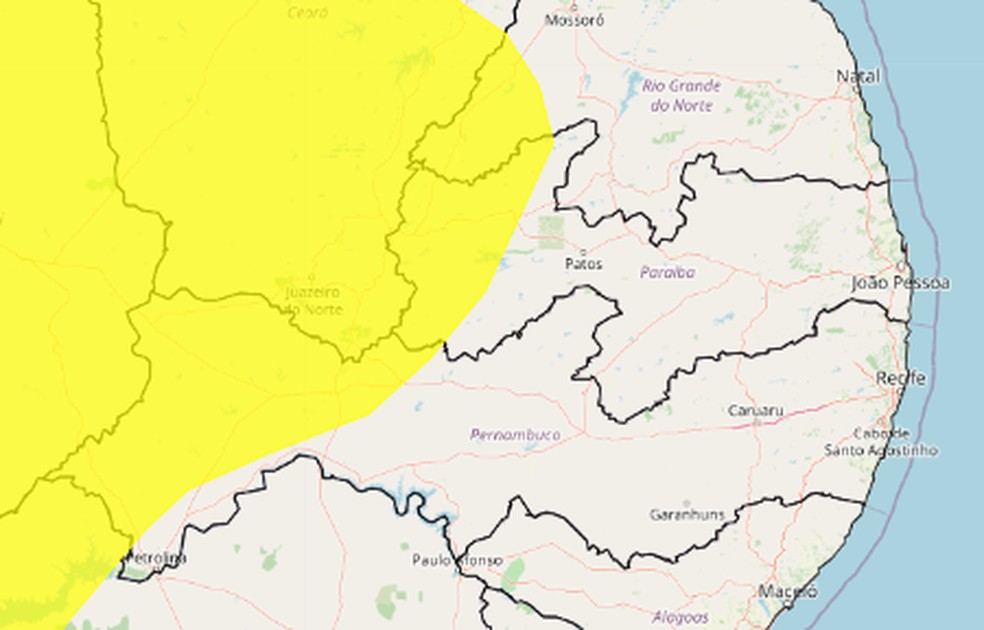 Inmet emite alerta amarelo de onda de calor para 54 cidades da Paraíba. — Foto: Foto: divulgação/Inmet.