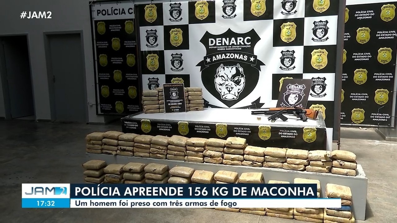 Denarc apreende 156 kg de maconha e prende homem com armas em Manaus