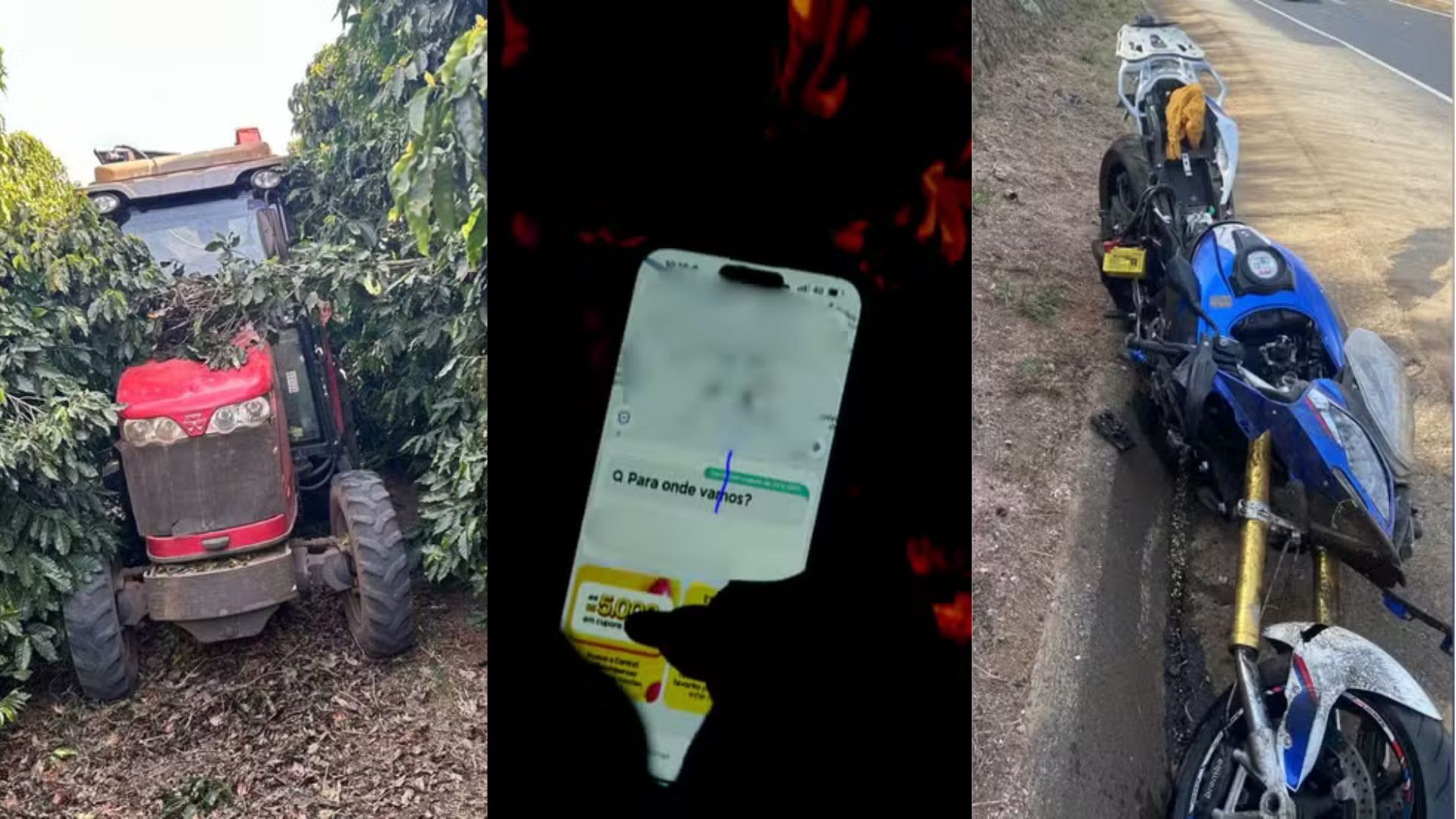 Você viu? Fazendeiro morto por colheitadeira, motorista de app pede beijo para passageira de 15 anos e motociclista morre ao cair de BMW