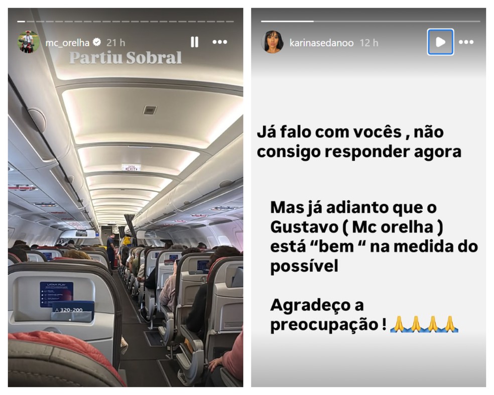 Posts de MC Orelha e da companheira nas redes sociais — Foto: Reprodução