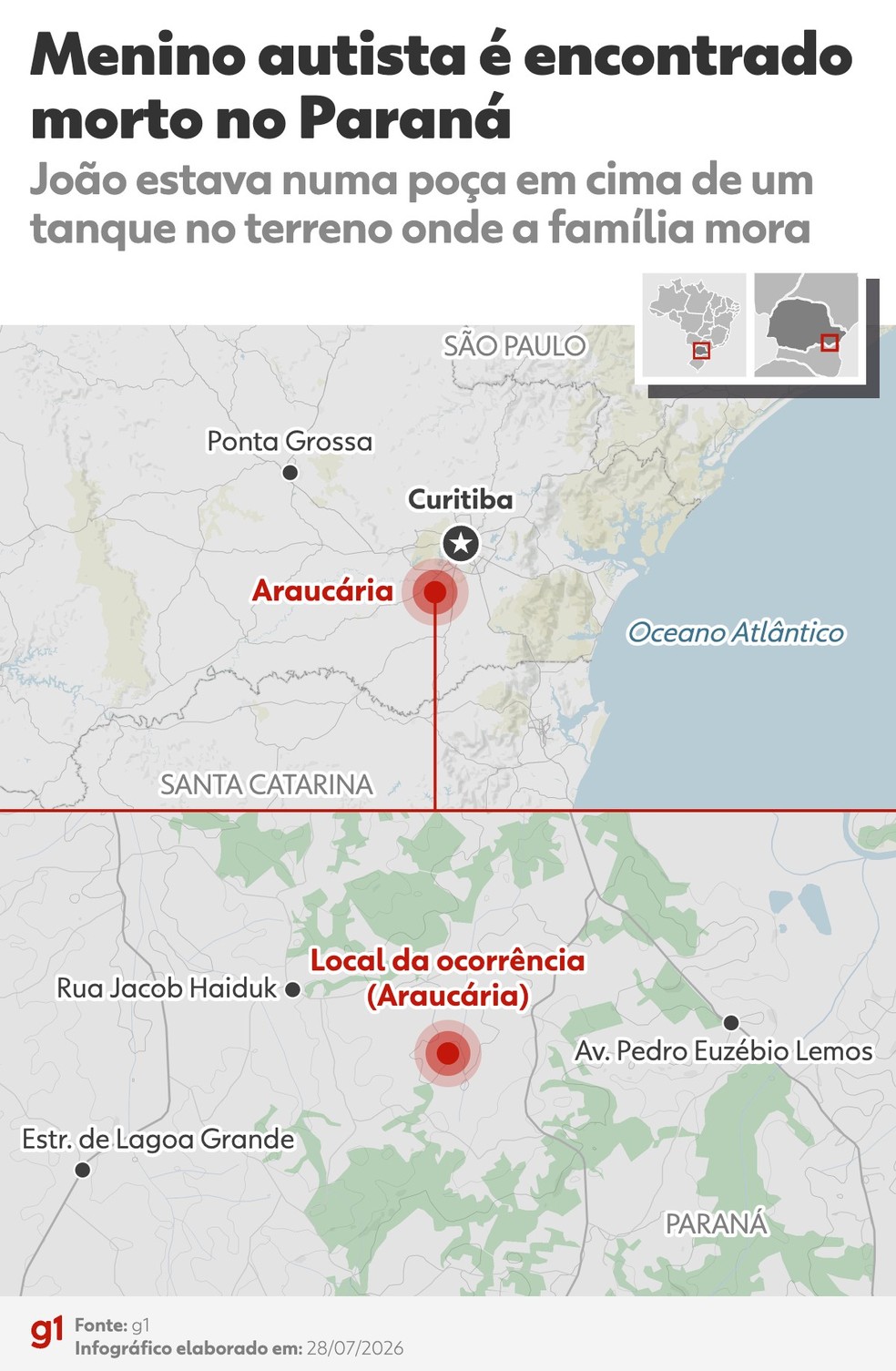 INFOGRÁFICO -  Menino autista encontrado morto no PR. — Foto: Artes/g1