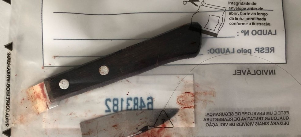 Faca usada no assassinto de mulher em Caconde — Foto: Polícia Civil/Divulgação