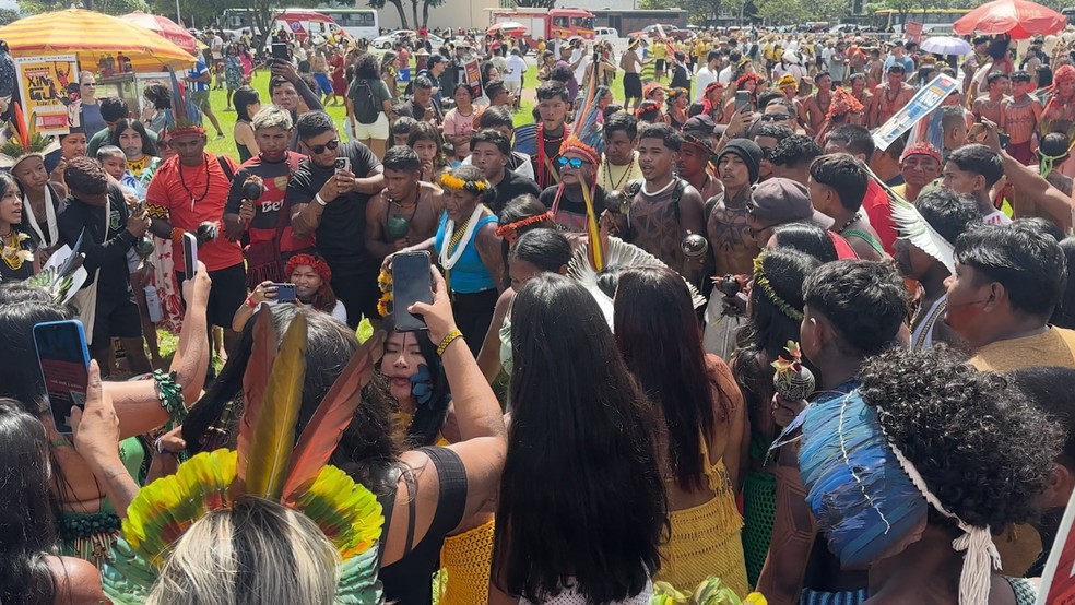 Após ocupação em Altamira, indígenas intensificam protesto contra Belo Sun em Brasília — Foto: Anderson Barbosa/Amazon Watch