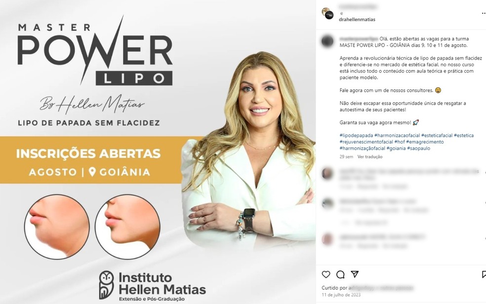 Dentista Hellen Kacia Matias da Silva usava perfil com mais de 650 mil seguidores para divulgar cursos, em Goiânia — Foto: Reprodução/Redes Sociais