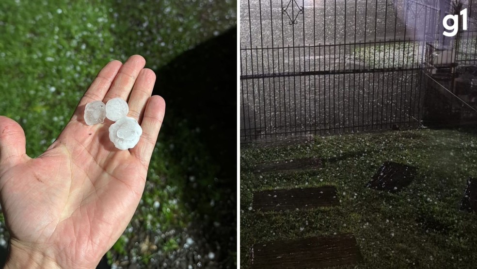 Granizo em Gramado e Canela — Foto: Cedidas/Vitor Camargo e Defesa Civil de Canela