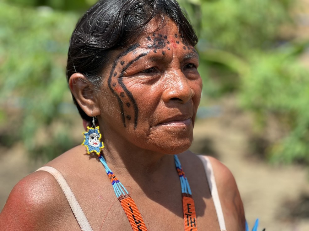 Luísa Xirixana, liderança feminina na comunidade Sikamabiu, na Terra Yanomami — Foto: Caíque Rodrigues/g1 RR