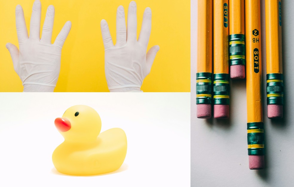 Objetos que usam como principal matéria-prima a borracha — Foto: Timothy Dykes/David Pennington/Diana Polekhina - Unsplash