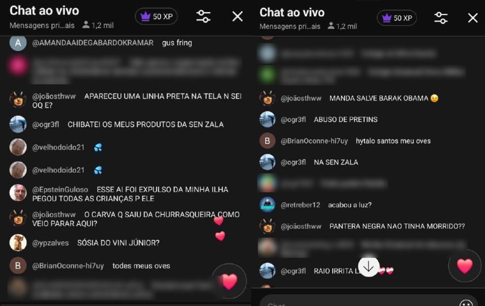 Comentários racistas deixados na transmissão do TJ-PR. — Foto: Reprodução
