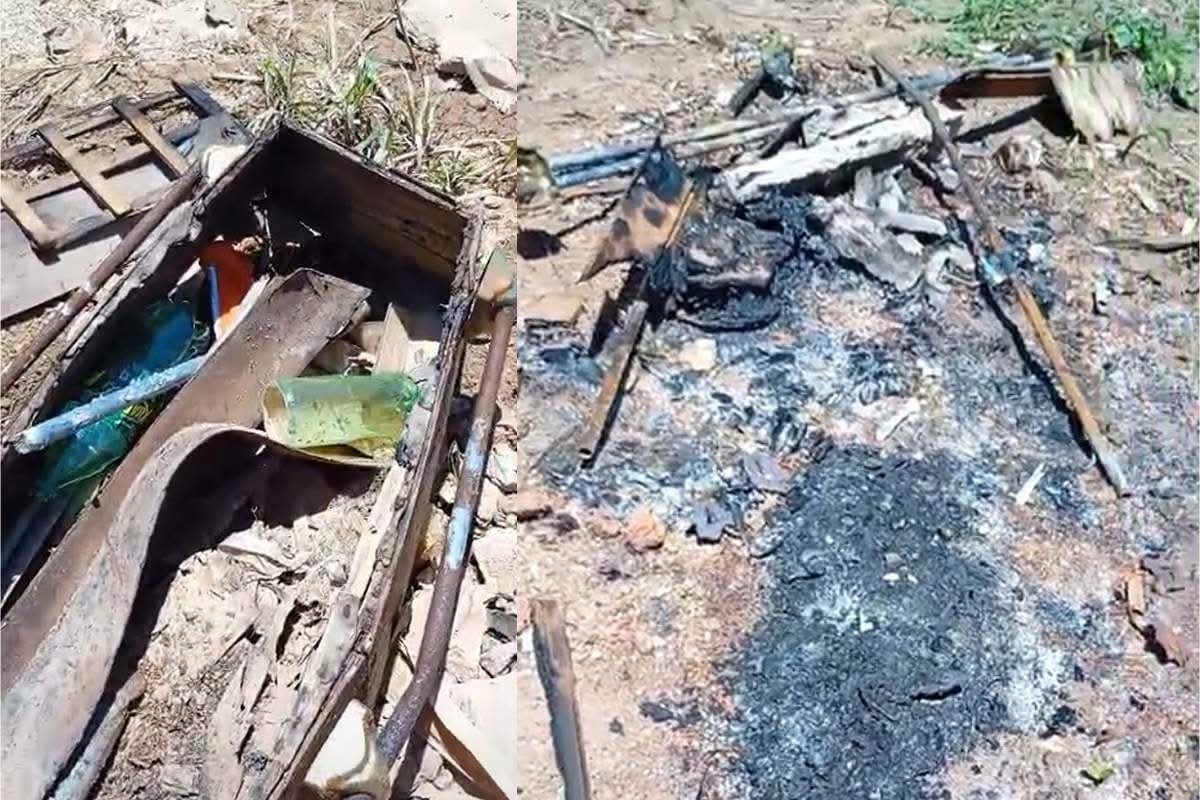 Ossos humanos e caixões são queimados ao ar livre em cemitério de Mairinque; polícia investiga