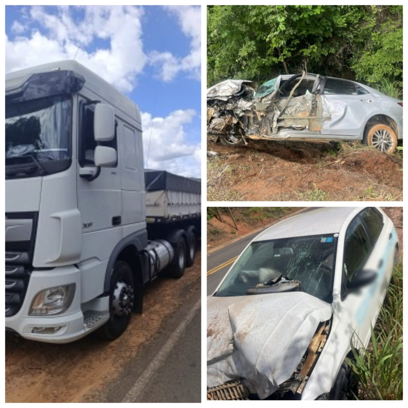 Acidente entre caminhão-trator e dois carros deixa oito pessoas feridas na MG-404