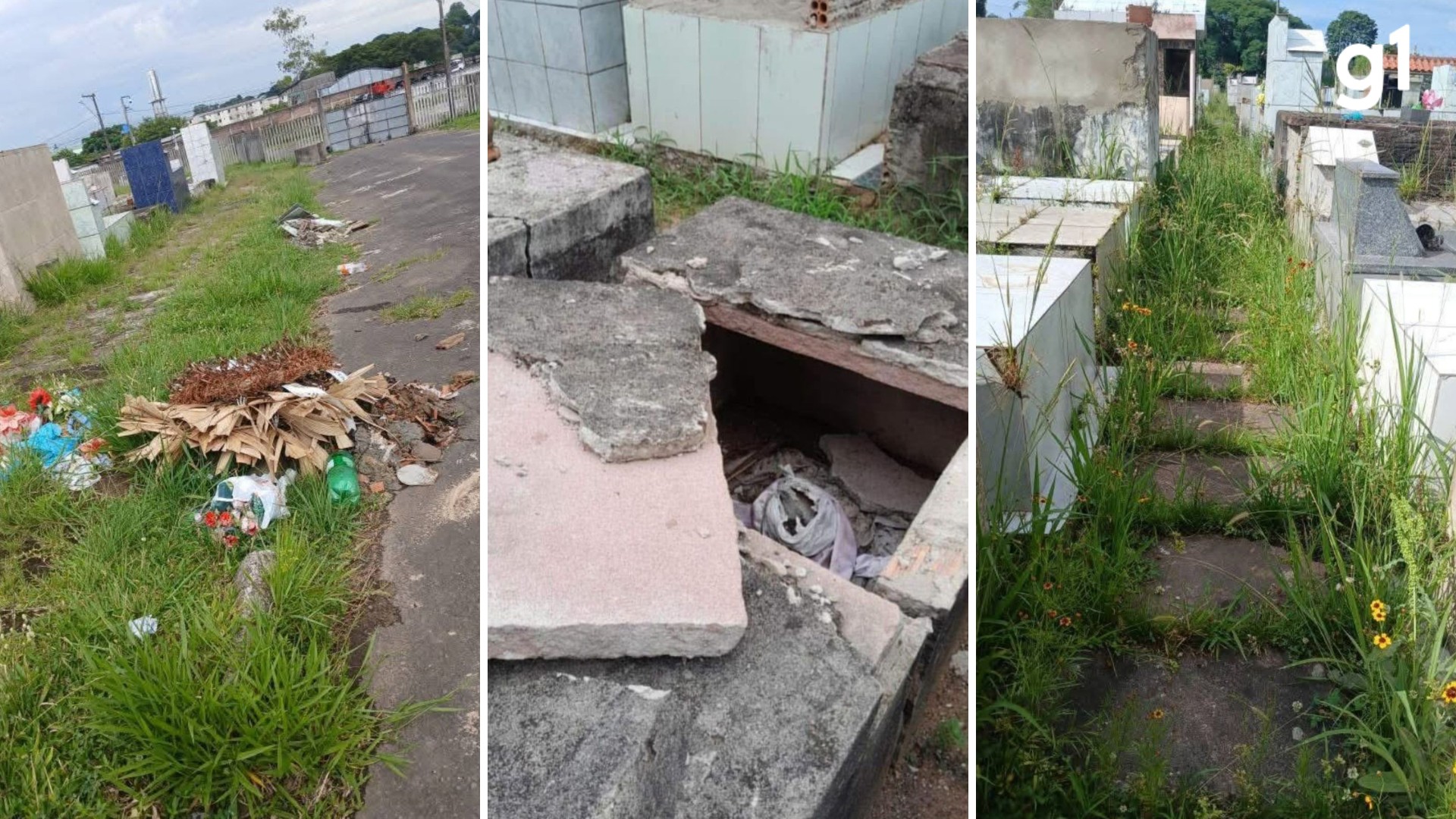 Morador relata sujeira e grama cobrindo caixões em cemitério ao enterrar a mãe de Sapucaia do Sul: 'Em meio ao lixo'