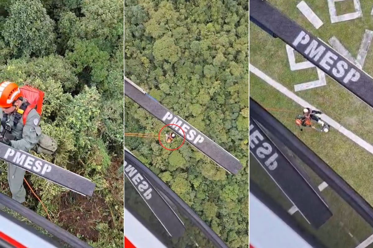 Casal é resgatado por helicóptero da PM após homem se machucar em trilha de SP; VÍDEO