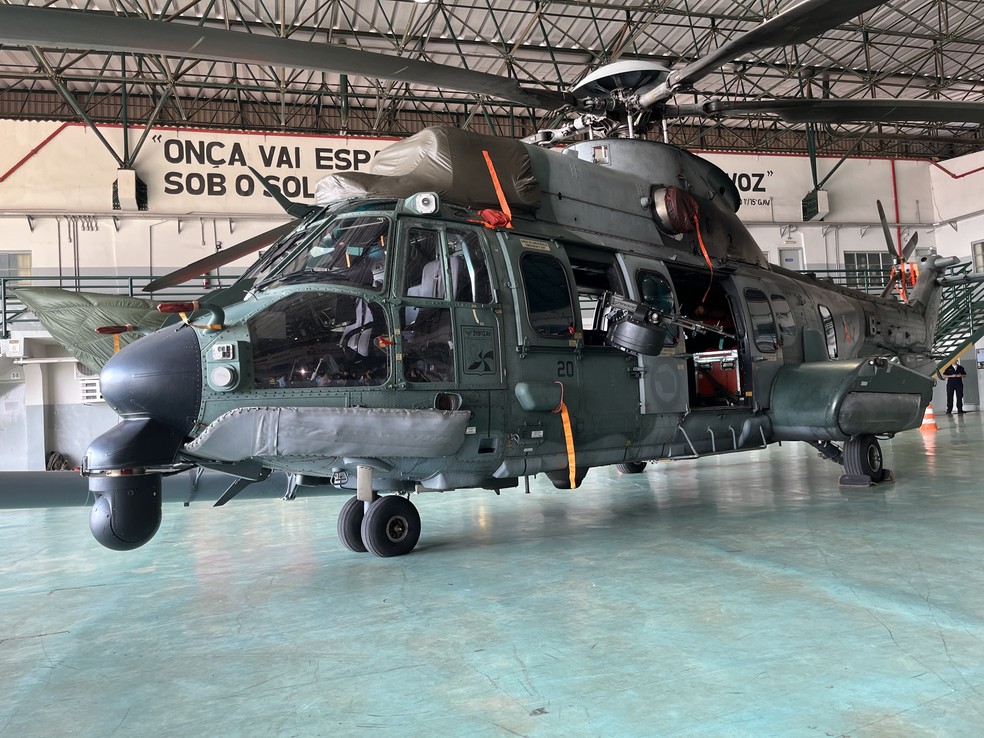 H-36 Caracal, uma aeronave multifunção, operada pela força aérea, pelo exército e também pela marinha — Foto: Débora Ricalde/g1 MS