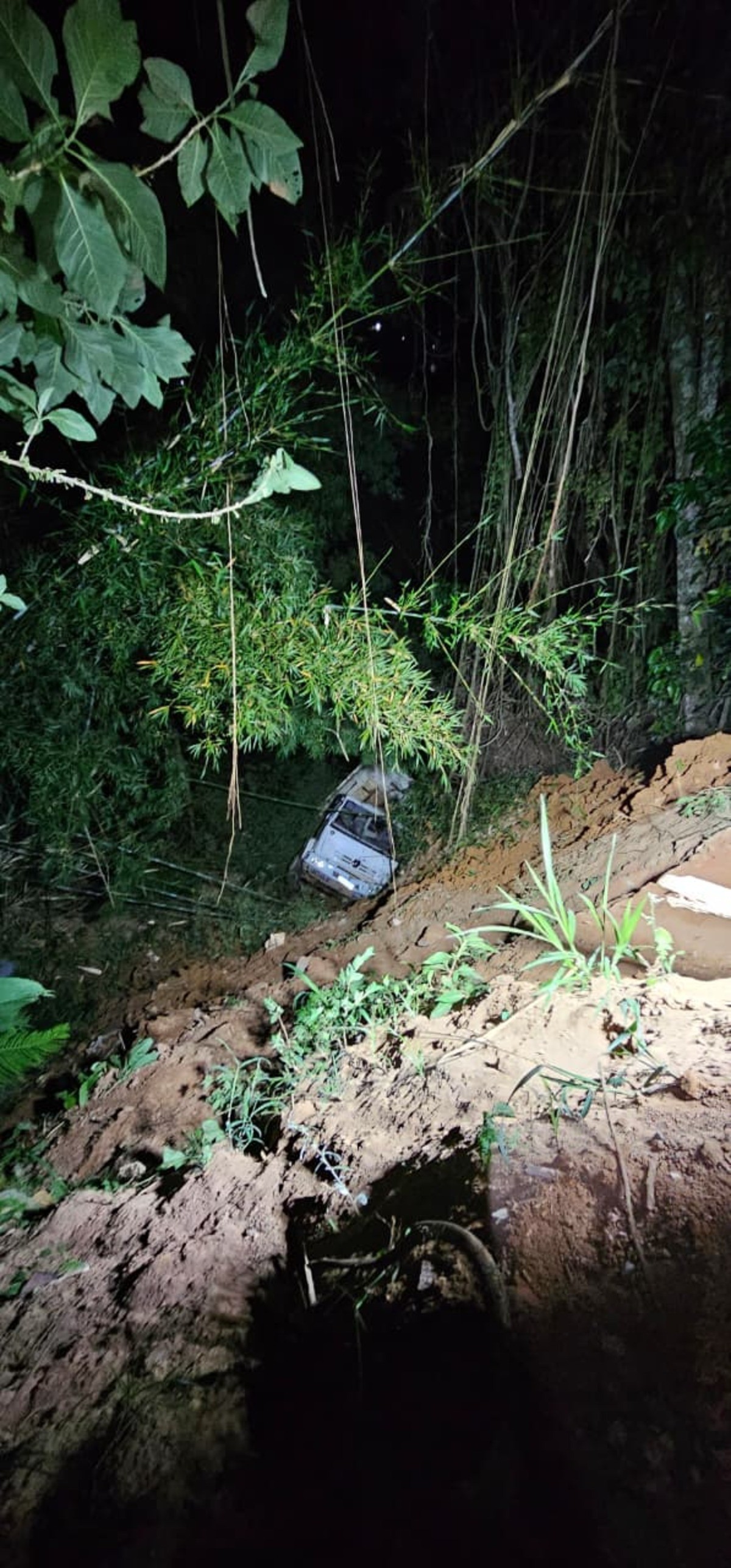 Motorista fica ferido após caminhão cair em ribanceira em Juiz de Fora