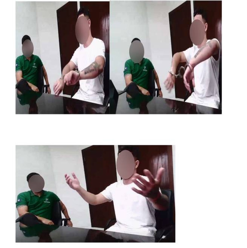 Reeducando mostra algemas soltas durante audi&ecirc;ncia para provar suposta conspira&ccedil;&atilde;o em MT &mdash; Foto: TJ-MT e GMF