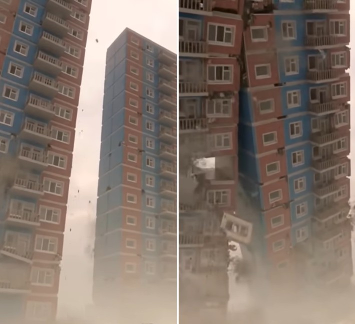 É #FAKE que vídeo de prédios desabando e colidindo mostre terremoto na Venezuela; cena exibe simulação de videogame