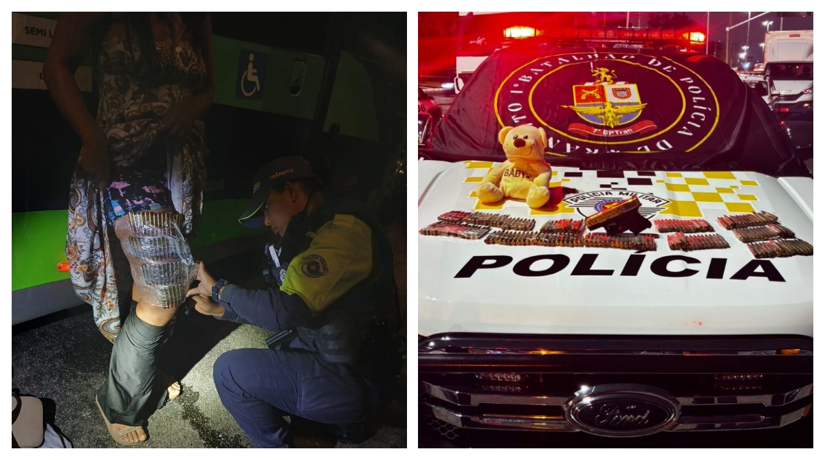 Mulher é presa com 140 munições de fuzil presas ao corpo em ônibus na Marginal do Tietê, em SP