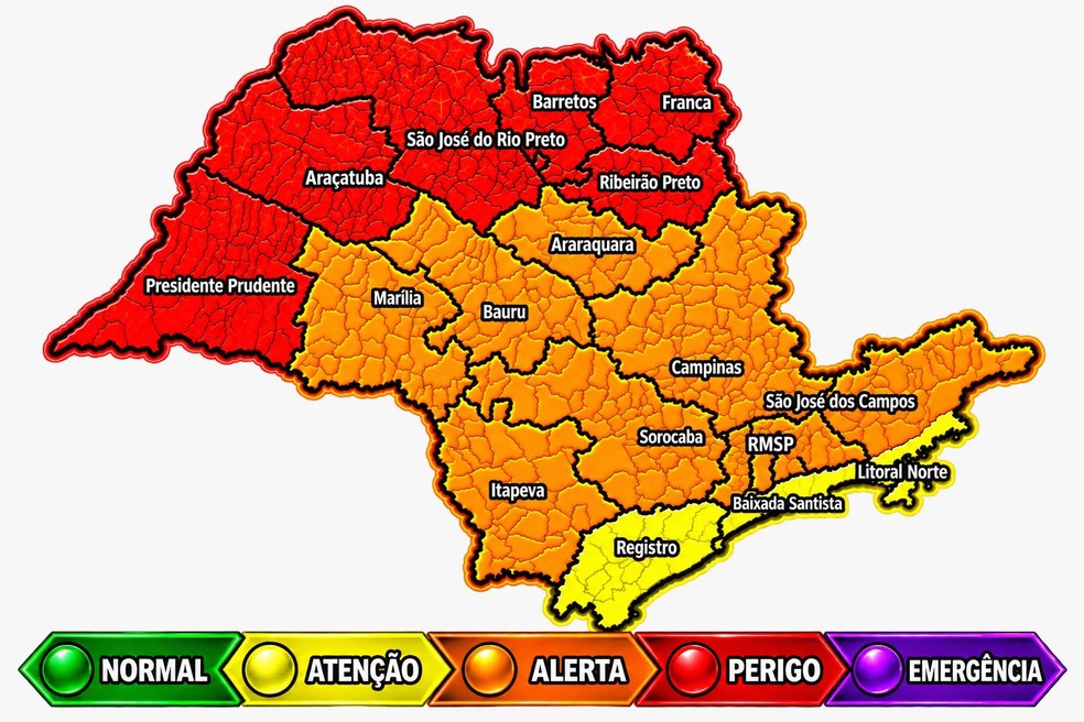 Defesa Civil de SP divulga alerta para onda de calor no estado; regiões de Presidente Prudente e Rio Preto estão em estado de perigo — Foto: Reprodução/Defesa Civil