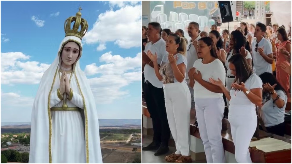 Missas durante a manhã marcam a programação do dia 13 de maio em santuário no Crato, no Ceará — Foto: Reprodução