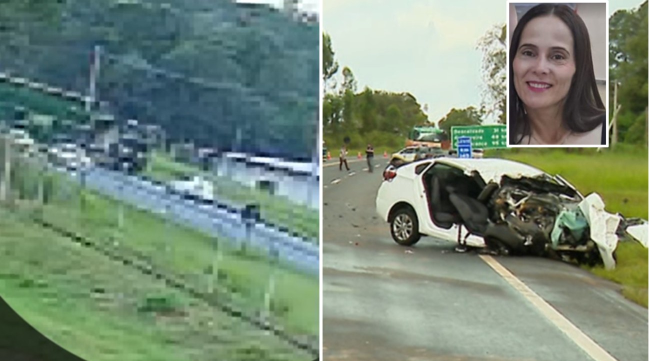 VÍDEO mostra carreta invadindo contramão e batendo em carro; acidente matou mulher