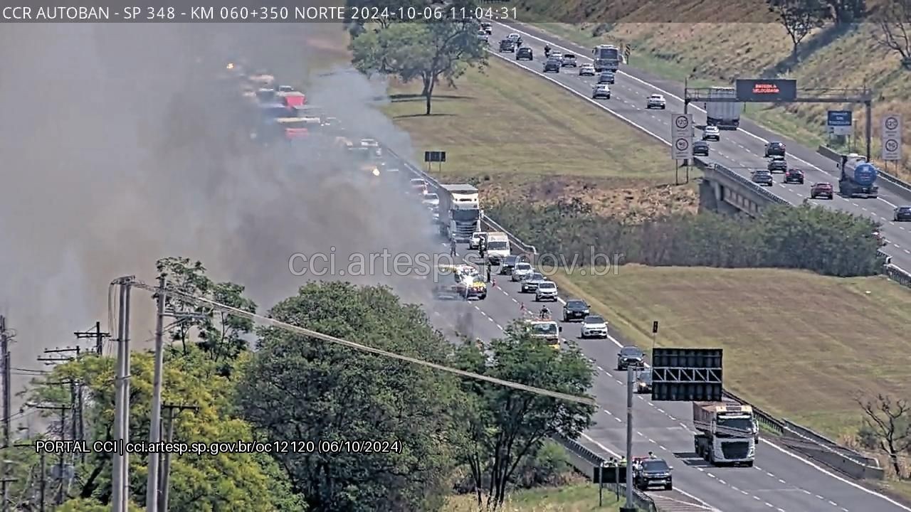 Incêndio destrói carro e mobiliza o Corpo de Bombeiros em rodovia de Jundiaí