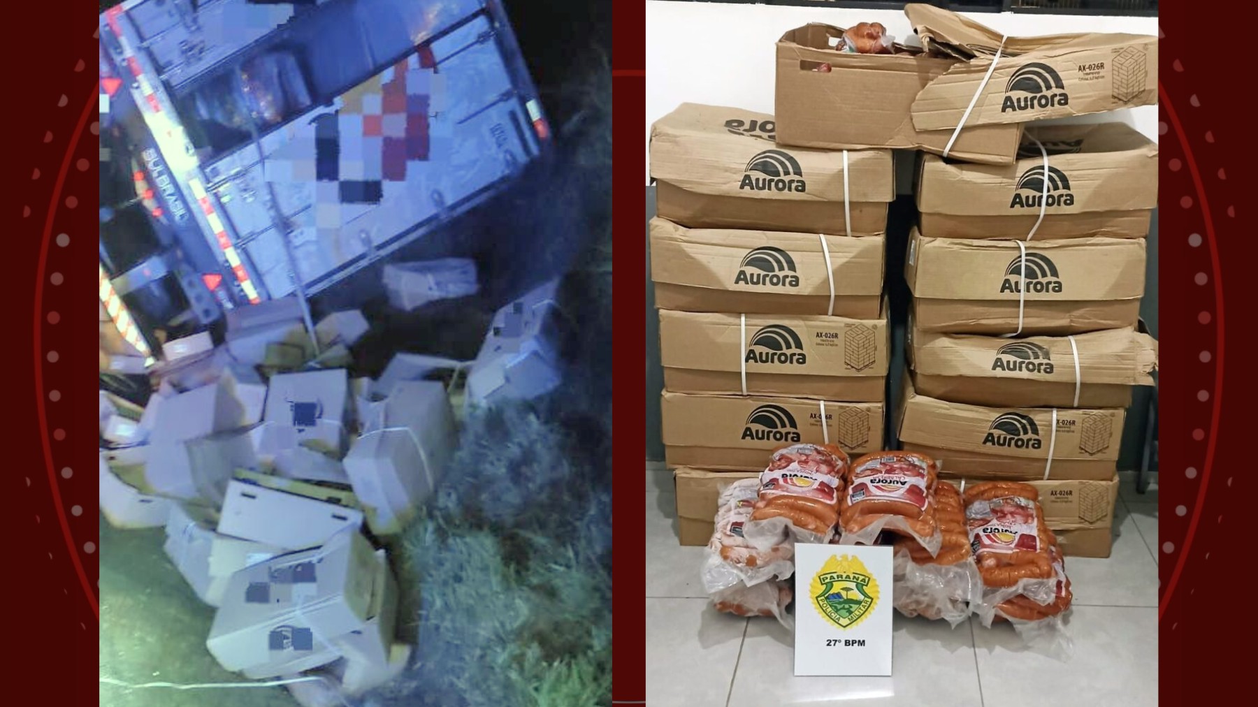 Sujeira em placas chama a atenção da polícia no Paraná e nervosismo do motorista leva à descoberta de 320 kg de alimentos saqueados