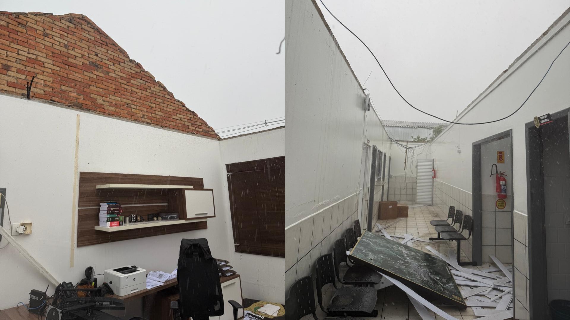 Temporais em SC arrancam telhados de delegacia e supermercado, e granizo destrói lavouras; VÍDEO