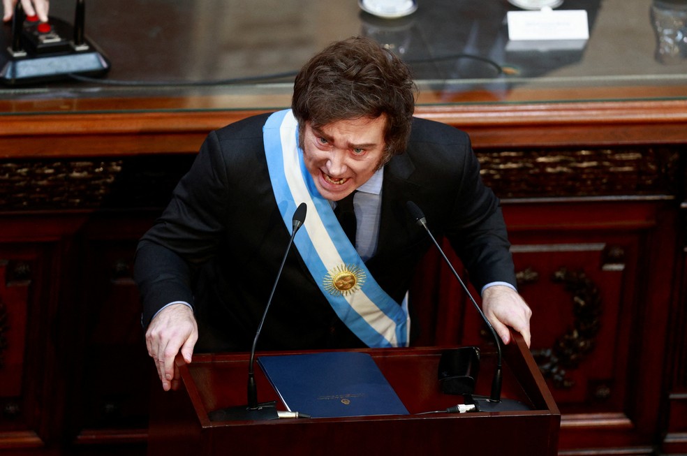 Presidente da Argentina, Javier Milei, volta a ameaçar saída do Mercosul durante discurso de abertura do Parlamento argentino em 1º de março de 2025. — Foto: REUTERS/Matias Baglietto